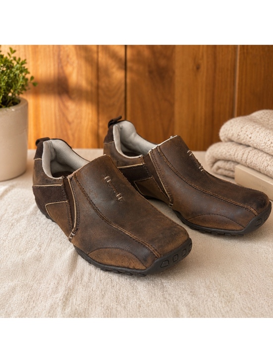 Shoes - Skechers Brown Leather Slip On Shoes Womens Size 7.5 Comfort Casual Loafers